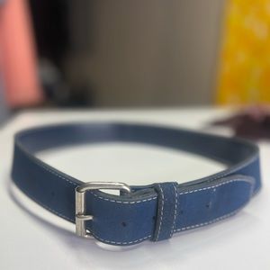 Simulated Suede Belt Blue With silver buckle and white stitching Vintage